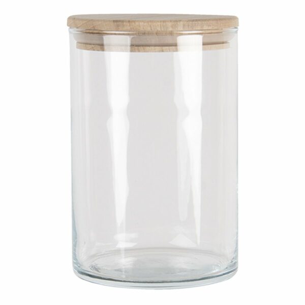 glazen voorraadpot met houten deksel
